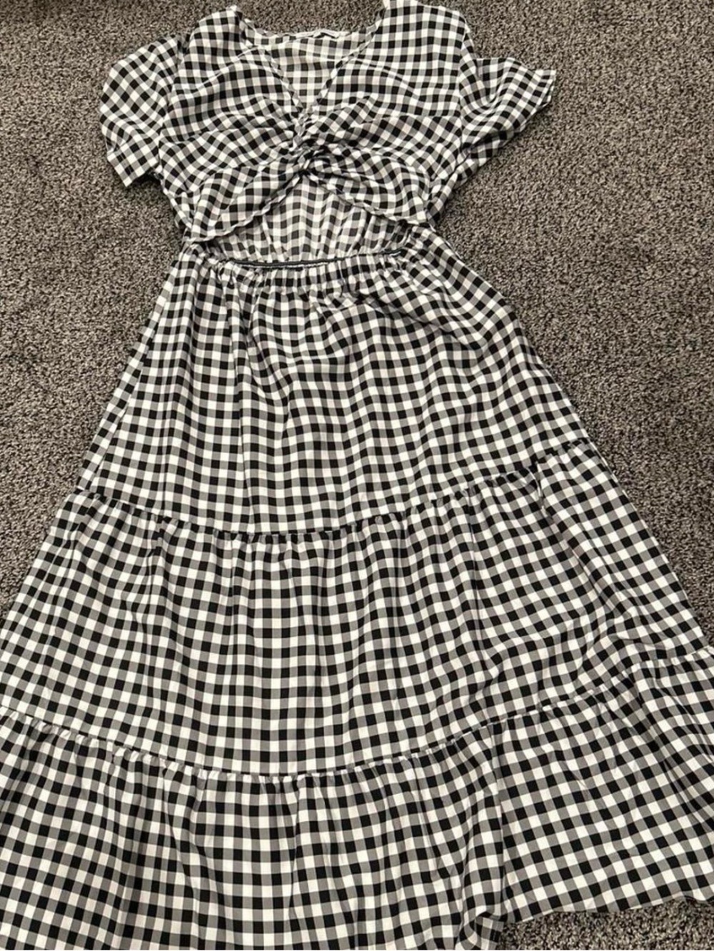 Black and White Gingham Maxi Dress with Front Twist